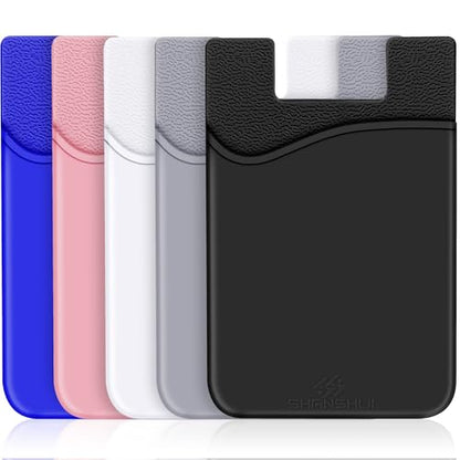 SHANSHUI Card Holder for Phone, Adhesive Phone Wallet Credit ID Business Card Holder Silicone Pocket Stick on Compatible with iPhone & All Smartphones 5 Pack - color: Multi-Colors(5 Pack)
