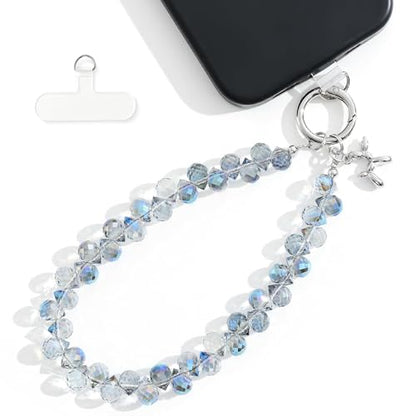 richginker Crystal Beaded Phone Wrist Strap with Tether Tab, Light Blue - color: Light Blue