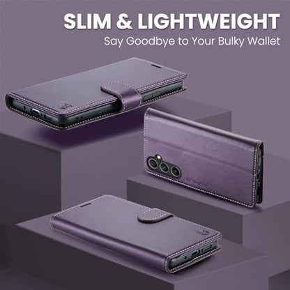FLIPALM Wallet Case for Samsung Galaxy A15 5G, Purple | Card Holder, RFID Blocking, PU Leather Folio Flip, Kickstand, Protective Shockproof Cover - color: Purple