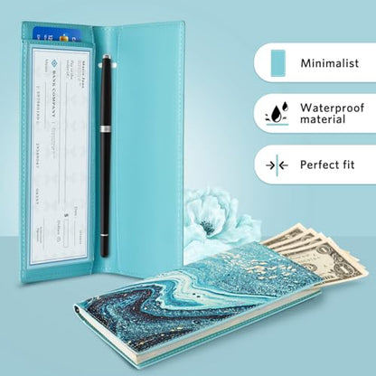 CoBak Checkbook Cover for Women & Men - PU Leather Case with RFID Blocking | Classic Design Check Book Holder for Personal and Business - color: Green Marble