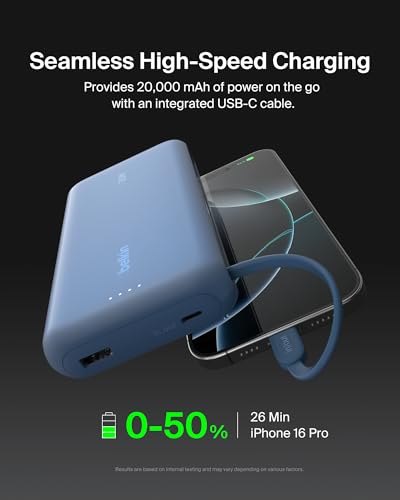 Belkin 20000mAh 30W USB C Power Bank, Portable Charger for iPhone & iPad - color: Blue, style: 20K mAh