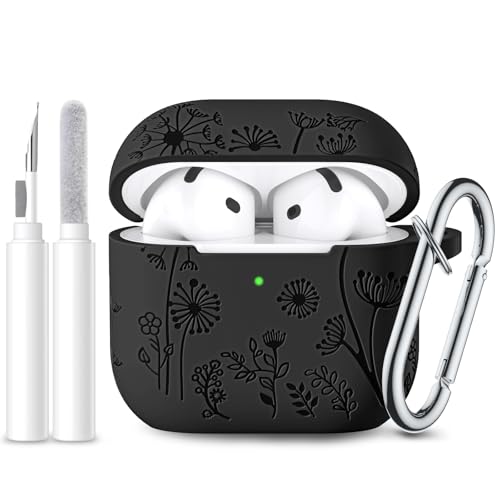 Lerobo for AirPods 5/4 Case, Flower Engraved Soft Silicone Cover, Black - color: A-Black, size: AirPods 5&4