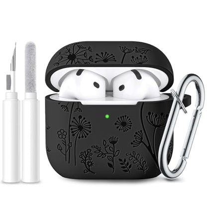 Lerobo for AirPods 5/4 Case, Flower Engraved Soft Silicone Cover, Black - color: A-Black, size: AirPods 5&4