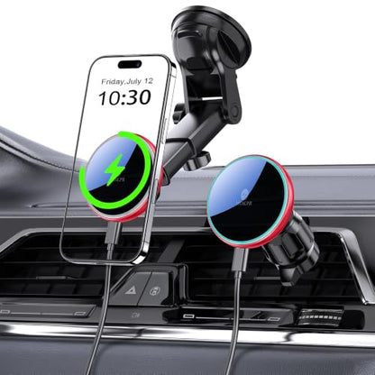 for Mag-Safe Car Mount Charger Dash Windshield Vent Magnetic Phone Holder - color: Red