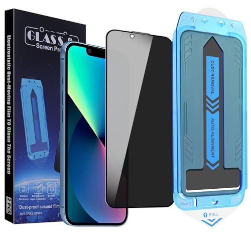 2-Pack Privacy Screen Protector for for iPhone 16e/iPhone 14/iPhone 13 Pro/iPhone 13 6.1-Inch, 9H Tempered Glass, Full Coverage, Anti-Fingerprint, Auto Dust-Elimination, No Bubble, Easy Installation - size: for iPhone 16e/iPhone 14/iPhone 13 Pro/iPhone 13