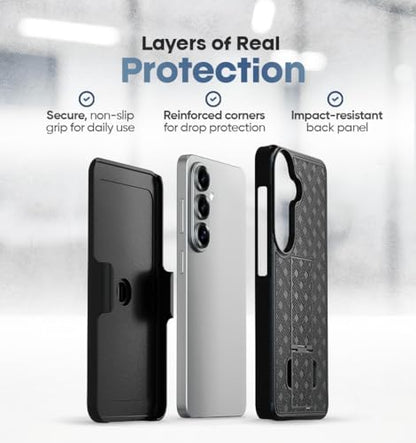MOTIVE for Samsung Galaxy s26 Case with Belt Clip, Rigid, Kickstand | 6.3" | Ranger v1 Series, Black, 360° holster, open-top/open-bottom port access, textured grip, slim design - size: s26