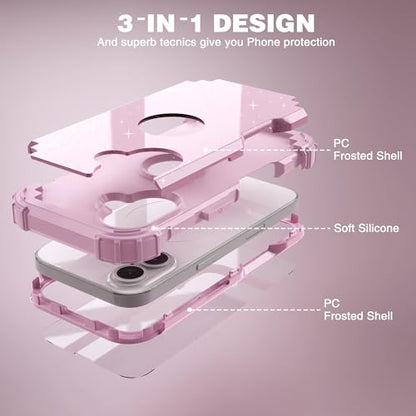 IDweel for iPhone 17 Case with Screen Protector for Women, 3 in 1 Shockproof Slim Fit Hybrid Heavy Duty Hard PC Cover Soft Silicone Bumper Full Body Anti-Fingerprint Case, Glitter Pink - color: Glitter Pink