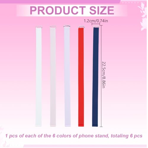 6pcs Reusable Silicone Phone Strap Grip Holder Elastic Universal Cellphones Hand Loops Grip Detachable Non-Slip Finger Holder for Back of Phone Cases Accessory (6 Colors, 225mm)