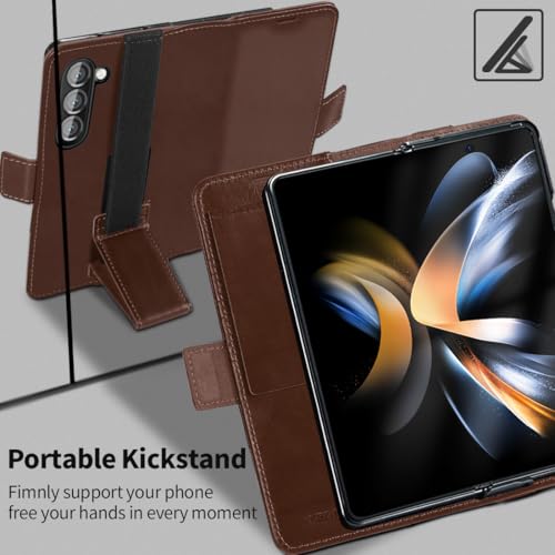 KEZiHOME Genuine Leather Wallet Case for Samsung Galaxy Z Fold 6 Brown - color: Brown, size: Galaxy Z Fold 6 Case