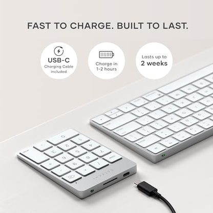 Satechi Slim Aluminum Bluetooth Keypad, USB-C Rechargeable, Silver - color: Silver, size: USB-C