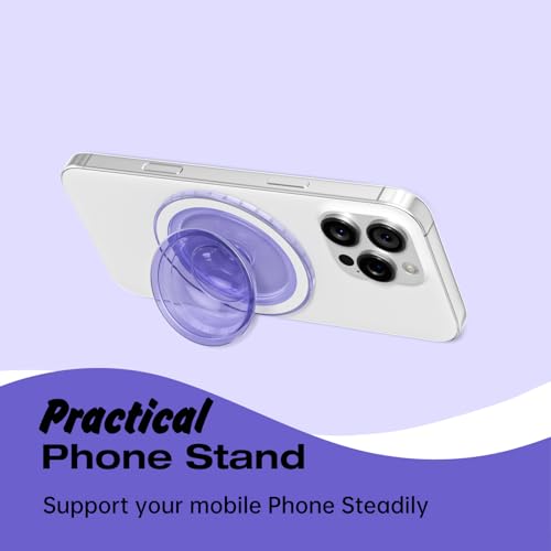 Svanove Magnetic Phone Grip Compatible with Magsafe, Mag Safe Translucent Clear Grip Collapsible Kickstand for iPhone Samsung Pixel, Cute Transparent Silicone Removable Phone Stand Holder, Lilac - color: Lilac, style: Magnetic
