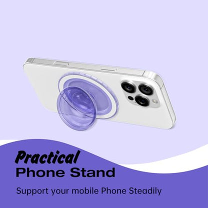 Svanove Magnetic Phone Grip Compatible with Magsafe, Mag Safe Translucent Clear Grip Collapsible Kickstand for iPhone Samsung Pixel, Cute Transparent Silicone Removable Phone Stand Holder, Lilac - color: Lilac, style: Magnetic