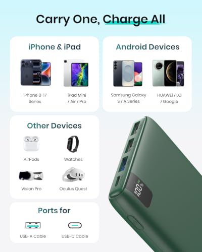 A ADDTOP Power Bank 20000mAh PD 22.5W Fast Charging Portable Charger - color: Green