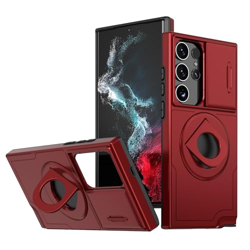 ANNGELAS for Samsung Galaxy S23 Ultra Mag Safe Kickstand Case with Slide Camera Cover,Slim Shockproof Military Heavy Duty Anti Drop Full Body Protection,360 Rotating Stand Magnetic Phone Case(Red) - color: Magnetic Stand Red