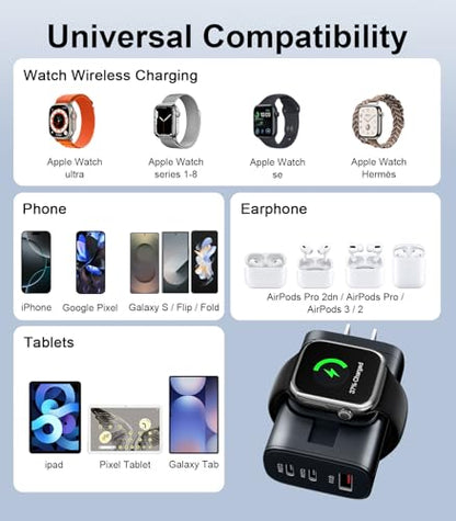4 in 1 for Apple Watch Charger,Wireless Magnetic iWatch Charger,Portable Travel Essentials 40W USB C Fast Charging Block for Phone AirPods iWatch Ultra/SE/11/10/9/8/7,iPhone 17/16/15/14 Devices,Black