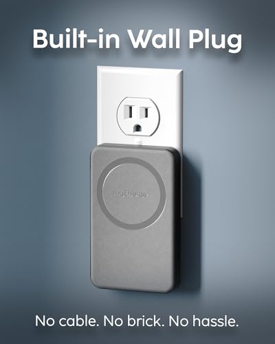 myCharge CliqLuxe+ Magnetic Wireless Power Bank 10,000mAh | iPhone & MagSafe Compatible | Qi2.2 25W Mag Safe Portable Charger | Built-in Wall Plug & Stand | 20W PD USB-C Port | Premium Grey Fabric - size: 10K, style: With Wall Plug (Grey)