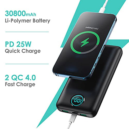 Portable Charger 30,800mAh PowerBank with 3 Output, 25W PD Fast Charging +QC 4.0 Quick Phone Charging Power Bank,Travel Essential Phone Charger Battery Pack for iPhone 17/16/15 Android Galaxy etc - color: Black