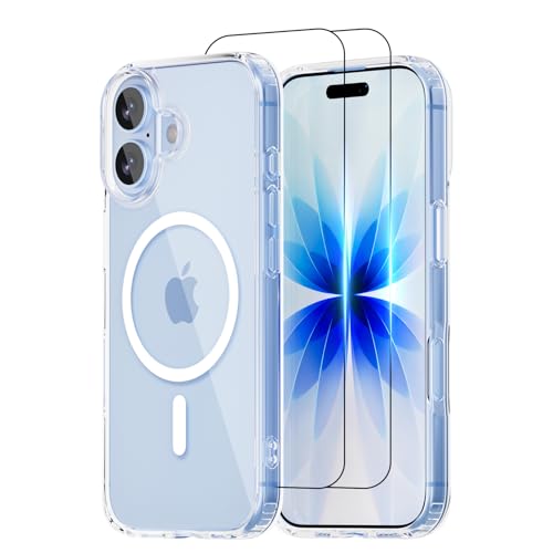 for iPhone 17 Case Clear,Compatible with Magsafe,Slim Magnetic Cover + 2X Screen Protector, Shockproof Military Grade, Anti-Yellowing Transparent Protective Case for 6.3 inch - color: Clear, size: iPhone 17
