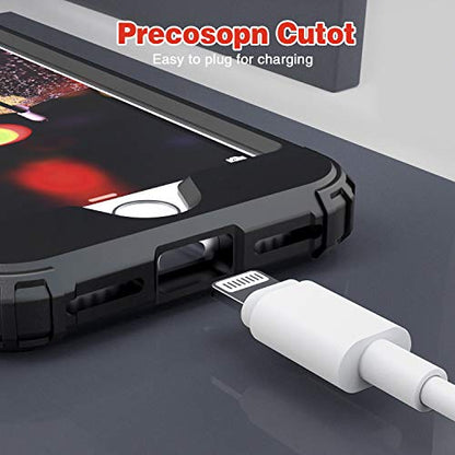 IDweel for iPhone 8 Case with Tempered Glass Screen Protector, for iPhone 7 Case, 3 in 1 Shockproof Slim Hybrid Heavy Duty Hard PC Cover Soft Silicone Bumper Full Body Case, Black - color: Black