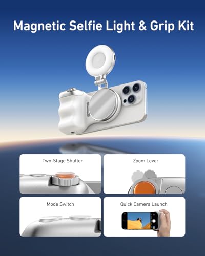 TELESIN Magnetic Phone Camera Grip & C03 Magnetic Selfie Light Creator Kit - color: White + Silver