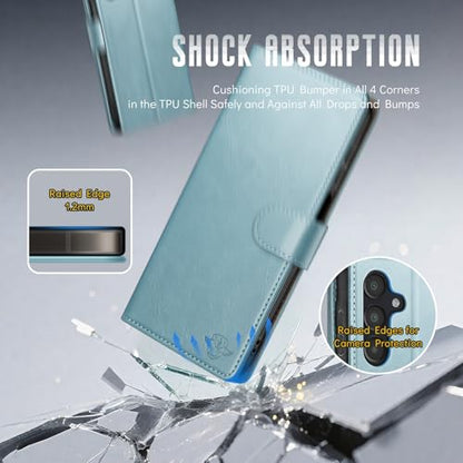 Wallet Case for Samsung Galaxy A16 5G, Sky Blue | RFID-Blocking Card Holder, Kickstand, Magnetic Closure, PU Leather Folio Flip Cover, Protective Women Men Cases - color: Sky Blue, size: SamsungGalaxy A16
