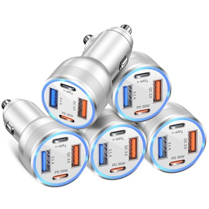 USB C Car Charger 5 Pack, Bangfun 65W 4-Port Dual 12V USB Car Phone Charger - color: Silver, size: 5-Pack