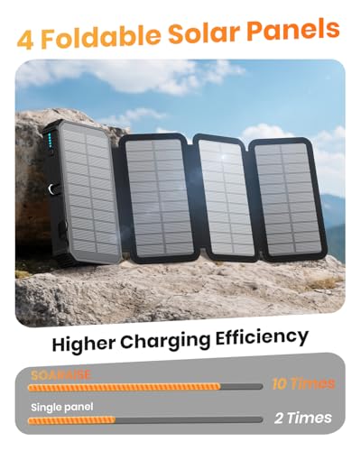 Solar Power Bank 48000mAh Built in 4 Cables, Wireless Portable Charger - color: Deep black