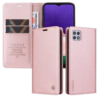 Compatible with Samsung Galaxy A22 Wallet Case PU Leather Flip Folio Case with Card Holder Magnetic Closure Shockproof Protective Phone Cover Rose Gold - color: Rose Gold, size: Samsung A22