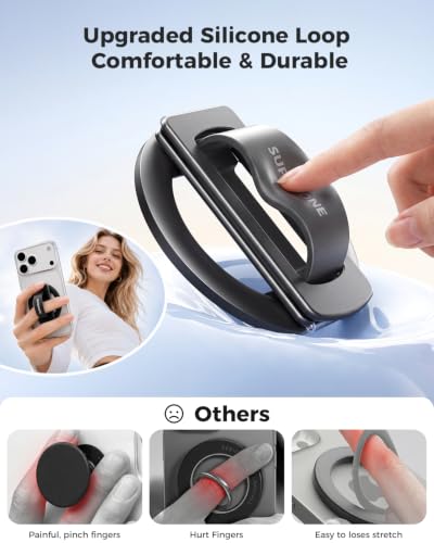 SUPERONE MagSafe Phone Grip, Dual-Fold Silicone Loop Stand for iPhone