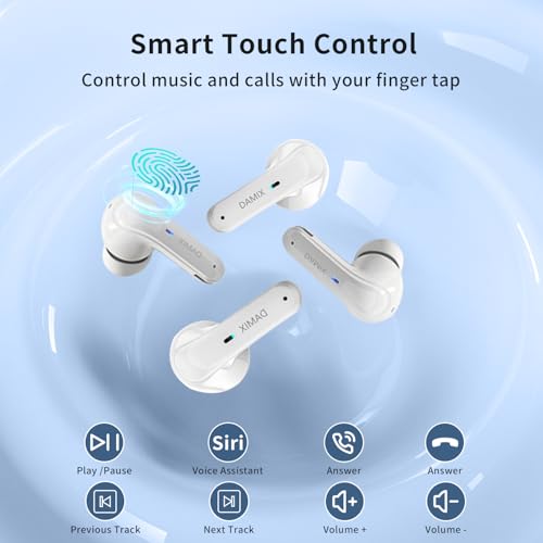 Two Pairs Wireless Earbuds, Dual Pair Headphones Ear Buds Bluetooth 5.5 with Noise Cancelling, LED Display Power in Ear Earphones Waterproof 120H Playtime for Laptop Pad Phones (White) - color: White