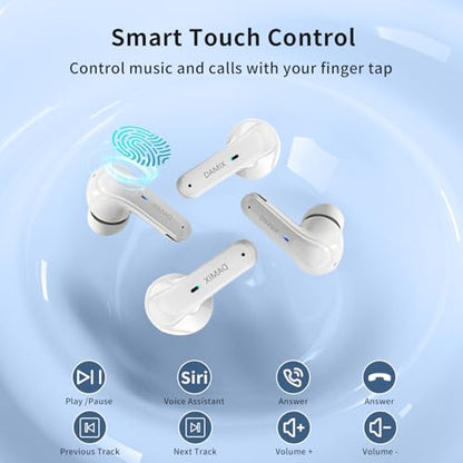 Two Pairs Wireless Earbuds, Dual Pair Headphones Ear Buds Bluetooth 5.5 with Noise Cancelling, LED Display Power in Ear Earphones Waterproof 120H Playtime for Laptop Pad Phones (White) - color: White