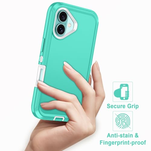 for iPhone 16 Case Heavy Duty Protective Shockproof Dropproof 3-Layer Full Body Protection [Without Screen Protector] Tough Rugged Cover for Apple iPhone 16 6.1 inch 2024,Teal/White - color: Teal/White