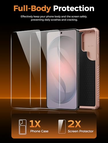 Vihibii for Samsung Galaxy S26 Ultra Case, 2X Screen Protector, Rose Gold | Card Holder (4 Cards), 9H Hardness, RFID Blocking, Slide Lens Cover, Military-Grade Drop Protection Wallet Case, Rose Gold - color: Rose Gold-SP