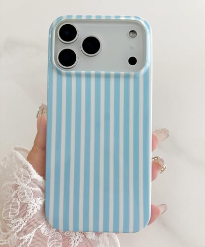 Qokey Compatible for iPhone 17 Pro Max Case, Cute Stripes Aesthetics Phone Cover, Glossy Soft TPU Slim Lightweight Fashion Shockproof Case for Women, Blue and White - color: Blue and White Stripes