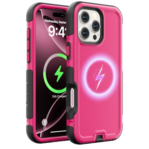 Follaroma for iPhone 16 Pro Max Case, Compatible with MagSafe, Heavy Duty Shockproof Protective Phone Case, Anti-Drop Protection, Dual Layer Magnetic Phone Cover for iPhone 16 Pro Max, 6.9", Hot Pink - color: Hot Pink, size: iPhone 16 Pro Max 6.9''