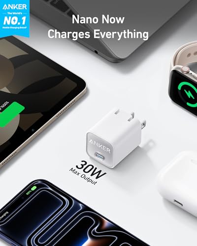 Anker Nano Phone Charger, 30W Portble and Foldable USB C GaN Charger - color: white