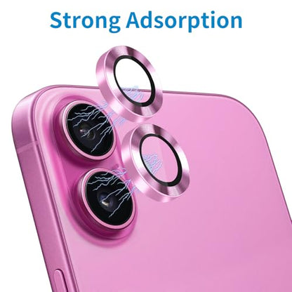 Designed for iPhone 16 and 16 Plus Camera Lens Protector, Metal Lens Cover 9H Tempered Glass Camera Cover Anti Scratch Shockproof Screen Protector - color: Pink