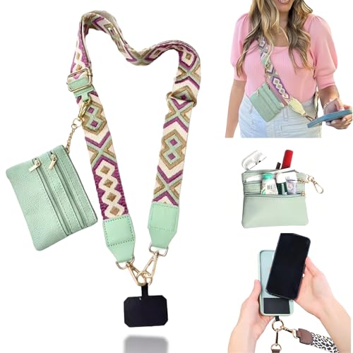 Crossbody Body Phone Holder for Women, New Phone Strap with Zippered Pouch, Adjustable Crossbody Strap - color: Green