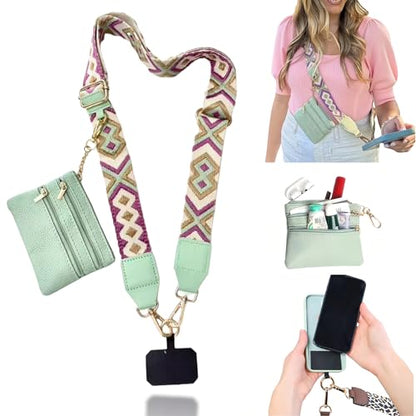 Crossbody Body Phone Holder for Women, New Phone Strap with Zippered Pouch, Adjustable Crossbody Strap - color: Green