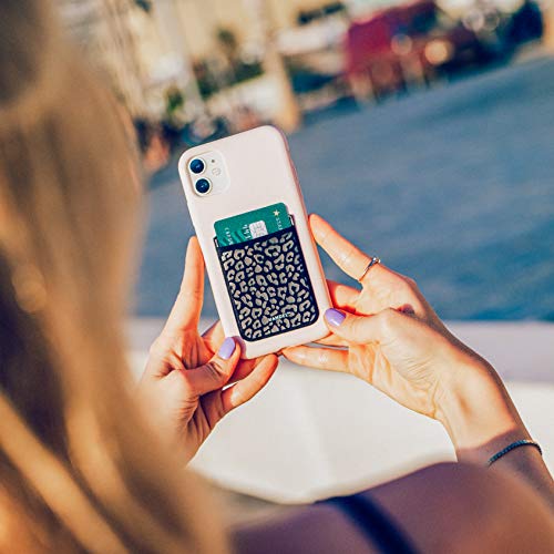 Vandel Stick-On Fabric Phone Wallet for Women, Cute Credit Card Holder | Stylish Credit Card Holder for Phone Case, Stick On Back of Phone Fabric Sleeve for iPhone Pocket - color: Black Leopard