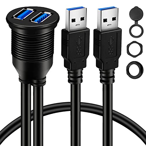 2 Ports Dual USB 3.0 Male to USB 3.0 Female AUX Flush Mount Car Mount Extension Cable for Car Truck Boat Motorcycle Dashboard Panel 1ft - size: 1pcs 1ft