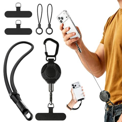 Anti-Theft Phone Lanyard Tether with Retractable Line & Adjustable Smartphones Hand Wrist Strap Lanyard With 3 Tether Tabs, Anti-Loss for iPhone,Keys,Gadgets