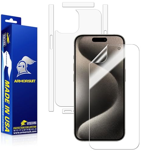 ArmorSuit Full Body Skin + Screen Protector for iPhone 15 Pro [6.1-inch] HD Clear MilitaryShield Film - Made in USA