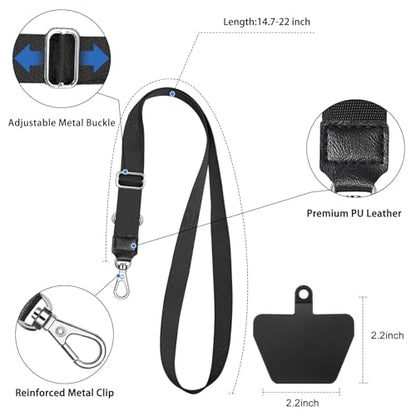 SHANSHUI Phone Lanyard, Cell Phone Tether Pads Compatible with iPhone & All Smartphones in Full Cover Cases - color: Black Adjustable, size: 23inch