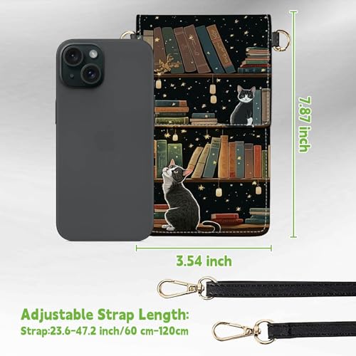 Small Crossbody Bags with Adjustable Shoulder Strap - color: Cute Cat Bookshelf