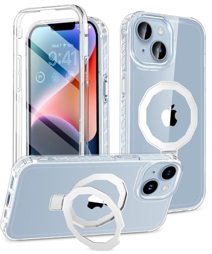 Compatible with iPhone 14 Plus Case, Built-in Screen Protector & Seamless Stand, with Camera Lens Protector, Strong Magnetic Clear Phone Case, Full Body Protective Cover for 6.7" (Clear) - color: Clear, size: iPhone 14 Plus 6.7"