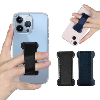 Phone Grip Holder for Hand, Universal Finger Strap Phone Holder, Finger Selfie Grip Compatible with Most Smartphones (Black Blue) -2Pack - color: Black+Blue