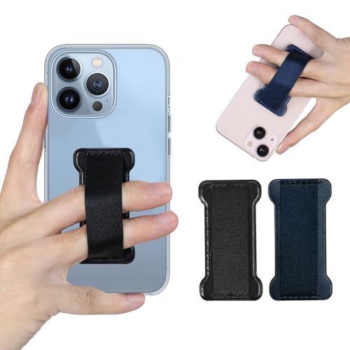Phone Grip Holder for Hand, Universal Finger Strap Phone Holder, Finger Selfie Grip Compatible with Most Smartphones (Black Blue) -2Pack - color: Black+Blue