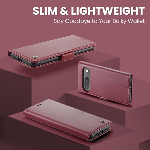 Wallet Case for Google Pixel 10/Google Pixel 10 Pro, Magnetic Flip Case with RFID Blocking Card Holder Kickstand for Women Men, Shockproof Durable Protective Phone Cover (Red) - color: Red