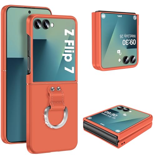 Z Flip 7 Case for Samsung Galaxy Z Flip7 5G, Ring Case for Women Silky Touch Slim Hard PC Matte Back Cover Ultra Thin Z Flip 7 Phone Case Anti-Scratch Protective Cases for Samsung Z Flip 7 5G (Orange) - color: Orange